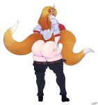  2019 2_tails absurd_res bianca_(tits) big_breasts big_butt blonde_hair breasts butt butt_grab canid canine clothed clothing curvaceous curvy_figure digital_media_(artwork) eyewear female fingers fox from_behind_(disambiguation) glasses hair hand_on_butt hi_res huge_butt huge_thighs looking_at_viewer looking_back mammal mature_female multi_tail presenting rumpaf smile solo squeezing thick_thighs topwear trials_in_tainted_space voluptuous wide_hips 