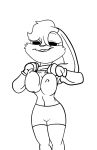  2019 animated anthro big_breasts breasts buckteeth clothed clothing digital_media_(artwork) disney female fur hair huge_breasts lagomorph leporid lola_bunny looking_at_viewer looney_tunes mammal nipples open_mouth rabbit simple_background smile solo space_jam stann_co teeth warner_brothers 