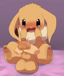  3_toes balls big_balls black_eyes blush bodily_fluids brown_body brown_fur chest_tuft disembodied_hand ears_down eevee feral fluffy fur handjob hi_res humanoid_penis long_ears looking_at_viewer male nintendo open_mouth pawpads penile penis pink_pawpads pivoted_ears pok&eacute;mon pok&eacute;mon_(species) sex solo_focus spread_legs spreading tears toes tongue tuft video_games xmu 