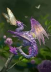  2019 claws digital_media_(artwork) dragon duo feral horn membrane_(anatomy) membranous_wings purple_body purple_scales sandara scales scalie smile spines vore western_dragon wings 