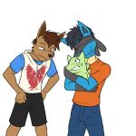  1:1 ambiguous_gender animate_inanimate anthro anthrofied biped bottomwear clothed clothing eevee fully_clothed fuze hi_res hoodie living_plushie lucario male nintendo pants plushie pok&eacute;mon pok&eacute;mon_(species) shirt shorts simple_background substitute t-shirt topwear video_games white_background 