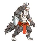  1:1 2017 3_toes abs absurd_res anthro biceps biped canid canine canis clothed clothing countershading dark4202n fur hi_res male mammal multicolored_body multicolored_fur muscular muscular_male open_mouth pecs simple_background solo standing toes topless white_background white_countershading wolf 