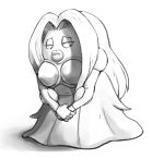  2019 black_and_white clothing dress frown hair hands_together humanoid jynx lips long_hair looking_down mataknight monochrome nintendo outta_sync pok&eacute;mon pok&eacute;mon_(species) sad thick_lips video_games 