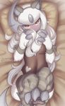  2019 absol absurd_res blush bodily_fluids clothed clothing dakimakura_design fake_cat_ears fake_ears female feral fur hair hi_res looking_at_viewer lute_(zinfyu) mammal nintendo pok&eacute;mon pok&eacute;mon_(species) red_eyes signature solo tears video_games white_body white_fur white_hair zinfyu 