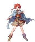  1boy azutarou belt boots bracelet cape circlet ewan_(fire_emblem) fire_emblem fire_emblem:_the_sacred_stones fire_emblem_heroes full_body highres jewelry official_art open_mouth red_eyes red_hair solo teeth 