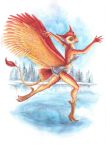  2018 3_toes 5_fingers absurd_res anthro avian day detailed_background ellkir_fox european_mythology feathered_wings feathers female fingers fur greek_mythology hi_res mythological_bird mythological_firebird mythology orange_body orange_feathers orange_fur outside phoenix red_body red_feathers red_fur sky smile solo spots spotted_body spotted_fur toes traditional_media_(artwork) wings 