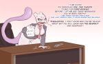  angry anthro bottomless breasts business_suit casual_exposure chair clothed clothing desk female furniture ineffective_clothing legendary_pok&eacute;mon mew_tuely_(fan_character) mewtwo milftwo mootcookie_(artist) nintendo nipples pok&eacute;mon pok&eacute;mon_(species) pussy scarf suit video_games 