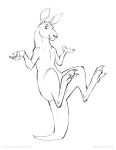  2018 3_toes black_and_white claws digital_media_(artwork) feral fur hi_res humanoid_hands kangaroo macropod male mammal marsupial monochrome nude simple_background sketch smile solo text toe_claws toes url white_background zaush 