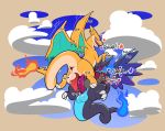  2019 balls charizard checker claws digital_media_(artwork) erection feral fur group group_sex hair hi_res lechecker male male/male mega_charizard mega_charizard_x mega_charizard_y mega_evolution midair nintendo nude open_mouth penis pok&eacute;mon pok&eacute;mon_(species) sex simple_background threesome video_games zoroark 