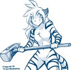  2019 alternate_version_at_source antenna_hair anthro breasts casual_nudity chest_tuft conditional_dnp featureless_breasts featureless_crotch felid female flora_(twokinds) fur hair hammer hi_res holding_object holding_weapon keidran licking licking_lips looking_aside mammal monochrome navel nude pantherine simple_background sketch sledgehammer small_breasts smile smirk solo striped_body striped_fur stripes tiger tom_fischbach tongue tongue_out tools tuft twokinds weapon webcomic white_background 