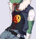  2019 alien bandage blood bodily_fluids clothed clothing digital_media_(artwork) flora_fauna floran fur hi_res humanoid male not_furry plant plant_humanoid shirt solo standing standing_tough starbound straw teeth topwear vexter_tillion_(character) video_games 