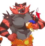  ambiguous_gender anthro bandana_waddle_dee bandanna barazoku biceps black_body black_fur blue_eyes bodily_fluids claws close-up crossover eyes_closed fangs felid feline fire fur grey_body grey_fur incineroar kirby_(series) looking_down mammal manly melee_weapon muscular nintendo pecs pok&eacute;mon pok&eacute;mon_(species) polearm red_body red_fur rosy_cheeks sharp_claws sharp_teeth simple_background size_difference spear standing sweat teeth triceps unknown_artist video_games waddle_dee waddling_head weapon white_background 