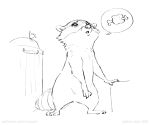  2018 ambiguous_gender black_and_white feral food fur hi_res mammal monochrome nude procyonid raccoon sad simple_background sketch solo text trash url white_background zaush 
