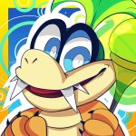  1:1 2019 abstract_background anthro blue_eyes cwecklebuns eyewear glasses green_hair hair headshot_portrait hi_res holding_object icon iggy_koopa koopa koopaling looking_at_viewer magic male mario_bros nintendo open_mouth open_smile portrait scalie sharp_teeth signature smile solo teeth tongue video_games 
