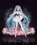  1girl absurdres aqua_eyes aqua_hair ballerina blush flower hair_flower hair_ornament hatsune_miku highres jeyu legs long_hair rose skirt twintails very_long_hair vocaloid 