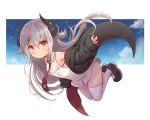  clouds gray_hair horns long_hair original red_eyes siragagaga sky thighhighs tie white 