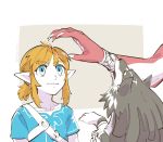  2017 ambiguous_gender bite blonde_hair blue_eyes breath_of_the_wild canid canine canis claws clothed clothing feral fur hair humanoid hylian link link_(wolf_form) male mammal marine mojaranmo_(artist) nintendo prince_sidon square_crossover the_legend_of_zelda video_games wolf zora 