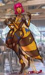  2018 4_arms absurd_res ambient_bee ambient_insect animal_humanoid antennae_(anatomy) arthropod arthropod_abdomen arthropod_humanoid bee bee_humanoid beingobscene breasts clothing cup exoskeleton footwear gynomorph hair hi_res honey humanoid hymenopteran hymenopteran_humanoid implied_transformation insect insect_humanoid inside intersex multi_arm multi_limb nipples penis photo_background pink_hair shoes short_hair smile solo torn_clothing 