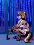  absurd_res big_breasts breasts clothing copymirror domestic_ferret female forest hi_res mammal mustela mustelid musteline night rock torn_clothing tree under_boob 