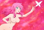  aqua_eyes bad_id bad_pixiv_id breasts bug butterfly feldt_grace gundam gundam_00 insect medium_breasts navel nipples nude pink_hair plum_(arch) solo upper_body 