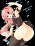  ass bad_id bad_pixiv_id blue_eyes bottomless headset kiaki long_hair megurine_luka no_panties open_mouth pink_hair solo thighhighs vocaloid 