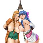  bdsm bianca blush bow breasts dragon_quest dragon_quest_v flora hair_over_shoulder half_updo large_breasts multiple_girls nipples no_name_ninja open_clothes open_shirt pink_bow puffy_nipples shirt topless torn_clothes 