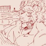  1:1 anthro bed blush clothing condom felid furniture horn imminent_sex krampus_(housamo) lion low_res lube male mammal muscular muscular_male pantherine pecs run_aki scar sketch tokyo_afterschool_summoners undressing video_games 