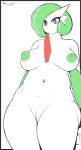  2019 absurd_res anthro areola breasts digital_media_(artwork) female gardevoir hair hi_res humanoid looking_at_viewer mammal nintendo nipples not_furry nude piercing pok&eacute;mon pok&eacute;mon_(species) pussy quin-nsfw simple_background smile solo video_games 