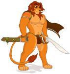  2019 alpha_channel anthro bulge cape clothing digital_media_(artwork) disney felid fur hair lion loincloth male mammal melee_weapon muscular muscular_male notkastar pantherine scabbard signature simba solo story story_in_description sword text the_lion_king underwear weapon 