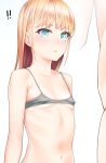  !! 1girl blonde_hair blue_eyes blush bra breasts covered_nipples grey_bra kanzaki_muyu long_hair looking_at_viewer navel open_mouth original simple_background small_breasts solo underwear white_background 