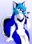 abs absurd_res anthro arm_markings big_tail black_markings black_nose blue_body blue_eyes blue_fur blue_hair blue_markings canid canine canis domestic_dog ear_markings ears_up facial_markings featureless_chest featureless_crotch fluffy fluffy_tail fox fur hair head_markings hi_res husky hybrid le0-wolf leg_markings leo-wolf male mammal markings multicolored_tail muscular nordic_sled_dog smile spitz tail_markings white_body white_fur wolf 