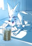  anthro anthro_on_anthro beverage blush bodily_fluids breasts breath canid canine cup curtains disney dogear218 duo female fox ice inner_ear_fluff inside judy_hopps lagomorph leporid light lighting lying mammal nick_wilde nipples nude on_back on_ground open_mouth rabbit sex sweat sweatdrop tuft window zootopia 