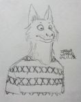  2019 absurd_res ambiguous_gender anthro canid canine canis clothing fur hi_res mammal simple_background solo strana_(artist) traditional_media_(artwork) wolf 