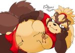  2019 anthro asian_clothing balls belly black_nose brown_body brown_fur bulge canid canine clothing east_asian_clothing fn8rpotudaltdmr fundoshi fur goemon_(tas) hi_res humanoid_hands japanese_clothing male mammal moobs navel ottertaiyaki overweight overweight_male raccoon_dog simple_background solo tanuki tokyo_afterschool_summoners underwear video_games white_background 