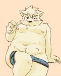  2019 anthro belly blush bulge canid canine clothing inuryu male mammal moobs navel nipples overweight overweight_male simple_background sitting solo underwear 