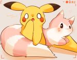  blush duo feral furret hi_res japanese_text ke_mo_suke nintendo pikachu pok&eacute;mon pok&eacute;mon_(species) simple_background text video_games 