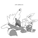  1:1 2019 3_toes animal_genitalia animal_penis balls black_penis blush canine_penis digital_media_(artwork) duo eeveelution english_text feral feral_on_feral foot_fetish foot_lick fur hi_res jolteon knot licking lying male male/male miau monochrome nintendo on_side pawpads paws penis pok&eacute;mon pok&eacute;mon_(species) simple_background text toes tongue tongue_out umbreon video_games 