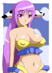  absurd_res animal_humanoid big_breasts bovid bovid_humanoid bovine bovine_humanoid breasts cattle_humanoid clothed clothing female hair hi_res humanoid mammal mammal_humanoid navel purple_eyes purple_hair simple_background solo speeds topwear 