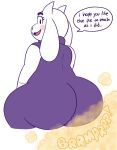  2019 anthro big_butt boss_monster bovid butt caprine clothing dialogue drawful-s english_text fart fart_fetish female fur huge_butt long_ears mammal open_mouth robe simple_background sitting slightly_chubby text toriel undertale video_games white_background white_body white_fur 