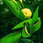  1:1 2013 ambiguous_gender antennae_(anatomy) by-nc-sa creative_commons digital_media_(artwork) digital_painting_(artwork) evilapple513 green_body leaf leavanny nintendo pok&eacute;mon pok&eacute;mon_(species) red_eyes smile solo text url video_games watermark yellow_body 