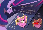  2019 absurd_res amber_eyes dialogue english_text equid friendship_is_magic hi_res horn invalid_tag long_horn luster_dawn_(mlp) mammal my_little_pony red_eyes red_glow text twilight_sparkle_(mlp) underpable unicorn 