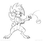  2018 anthro black_and_white claws fur hair hi_res lycanroc midnight_lycanroc monochrome nintendo nude pok&eacute;ball pok&eacute;mon pok&eacute;mon_(species) simple_background sketch smile standing teeth text url video_games white_background zaush 
