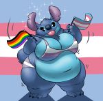  2018 3_toes 4_fingers 6/26 alien belly big_belly big_breasts bikini black_eyes blue_body blue_claws blue_fur blue_nose bra breasts claws cleavage clothed clothing crossgender digital_media_(artwork) disney experiment_(lilo_and_stitch) female fingers flag front_view fur geckomania hi_res huge_breasts huge_hips lgbt_history_month lgbt_pride lilo_and_stitch looking_at_viewer notched_ear obese obese_female overweight overweight_female panties pink_tongue pride_colors rainbow_flag rainbow_pride_flag rainbow_pride_flag_(philadelphia) rainbow_symbol simple_background smile solo sparkles stitch_(lilo_and_stitch) swimwear thick_thighs toe_claws toes tongue tongue_out transgender_pride_colors underwear wiggle 