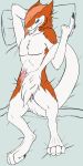  aeva_risis(artist) bed bedroom_eyes colored_sketch confident fur furniture half-closed_eyes hi_res hiro2196 inviting lying male orange_body orange_fur seductive sergal sergio solo tag_help white_body white_fur 