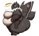  4_arms 4_fingers antennae_(anatomy) anthro arthropod belly big_belly big_breasts big_butt black_body black_eyes black_fur blush breasts butt casual_nudity female fingers full-length_portrait fur hi_res huge_thighs insect insect_wings jonasii lepidopteran looking_at_viewer moth multi_arm multi_limb non-mammal_breasts obese obese_female overweight overweight_female portrait pose side_view simple_background smile solo standing thick_thighs tuft white_background white_belly white_body white_fur wings yosioka_san 