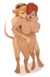  big_breasts breasts brown_hair canid canine canis chip_&#039;n_dale_rescue_rangers disney duo eyes_closed eyewear female female/female female_fingering_female fingering gadget_hackwrench goggles goof_troop hair hi_res mammal maruskha mole_(marking) mouse murid murine nipples red_hair rodent roxanne_(goof_troop) simple_background smile white_background 