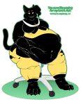  2019 absurd_res alpha_channel anthro belly belly_grab big_belly black_body black_fur breasts chair clothed clothing digital_media_(artwork) english_text felid feline female fur furniture hi_res mammal obese obese_female open_mouth outline overweight overweight_female simple_background sitting solo text thefoxydragon thick_thighs torn_clothing transparent_background wardrobe_malfunction yellow_eyes 