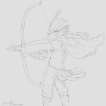  2018 5_fingers alternate_form anthro archer arrow avian beak berdly bottomwear bow_(weapon) cloak clothed clothing delta_rune_(emblem) deltarune english_text eyewear feathers fiddles_(artist) fingers fully_clothed gesture glasses grey_background greyscale half-closed_eyes hat headgear headwear hi_res holding_object holding_weapon male monochrome pointing portrait pose ranged_weapon shirt shorts simple_background smile solo standing symbol tail_feathers text three-quarter_portrait topwear undertale video_games weapon 
