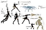  1boy 1tori 2others boots brown_legwear concept_art dodging dragoon_lance_(nier) drone emmanuel_edeko firing high_heel_boots high_heels lance medium_biped_(nier) multiple_others nier_(series) nier_automata pod_(nier_automata) polearm super_smash_bros. thigh_boots thighhighs thighhighs_under_boots weapon yorha_no._2_type_b yorha_no._9_type_s 