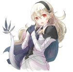  1girl armor black_hairband blue_cape cape corrin_(fire_emblem) corrin_(fire_emblem)_(female) dragon_tail fire_emblem fire_emblem_fates hairband long_hair open_mouth pointy_ears red_eyes robaco solo tail white_hair 